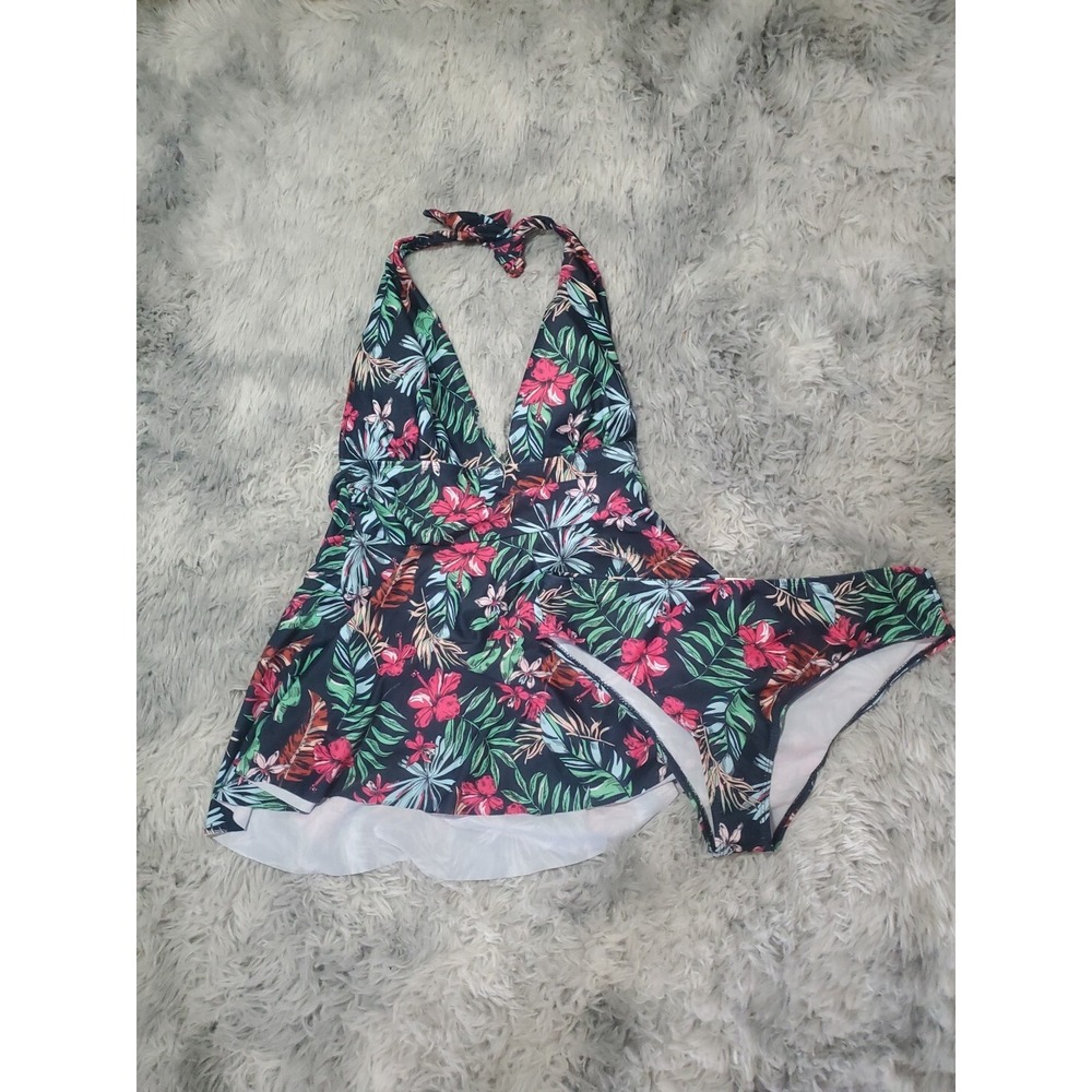 Paproos 2-Piece Women's Bathing Suit Size XL Halter Floral Tropical NWT